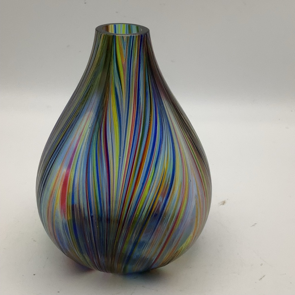 Multicolor Striped Glass Bulb Shaped Vase Made in Canada